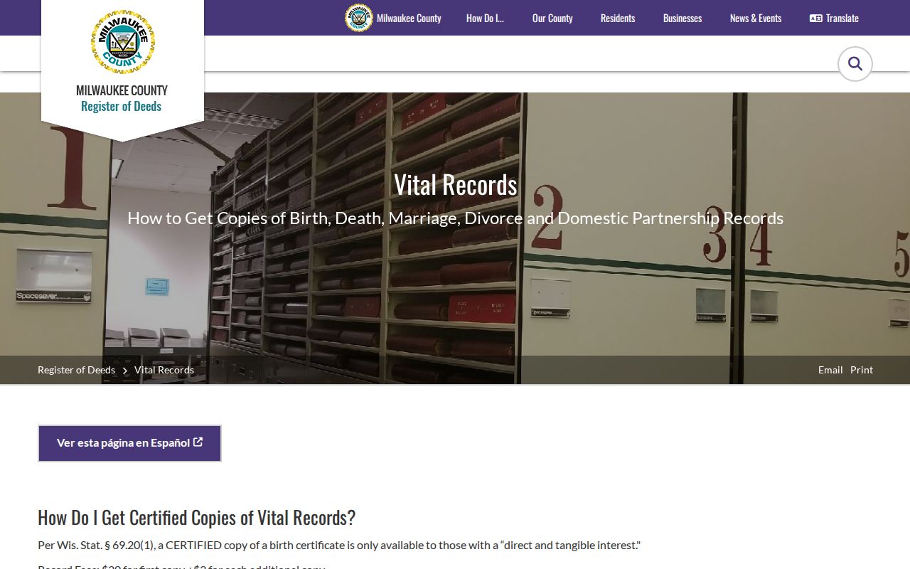 Milwaukee County vital records page for eligible Franklin certificate requests